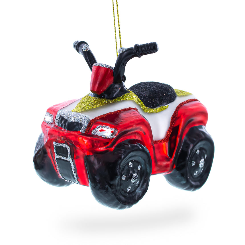 Glass Adventurous ATV Off-road Blown Glass Christmas Ornament in Multi color