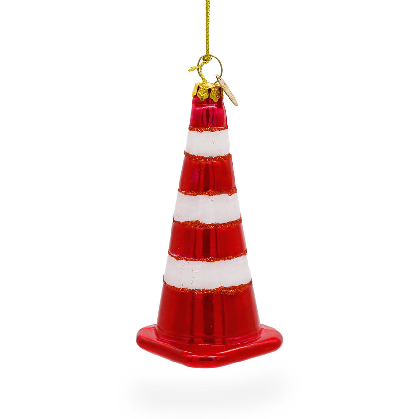 Glass Vibrant Traffic Cone Blown Glass Christmas Ornament in Multi color Triangle