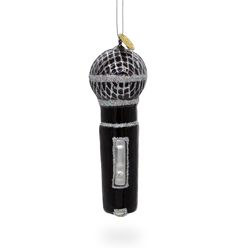 Glass Sleek Black Microphone Blown Glass Christmas Ornament in Black color