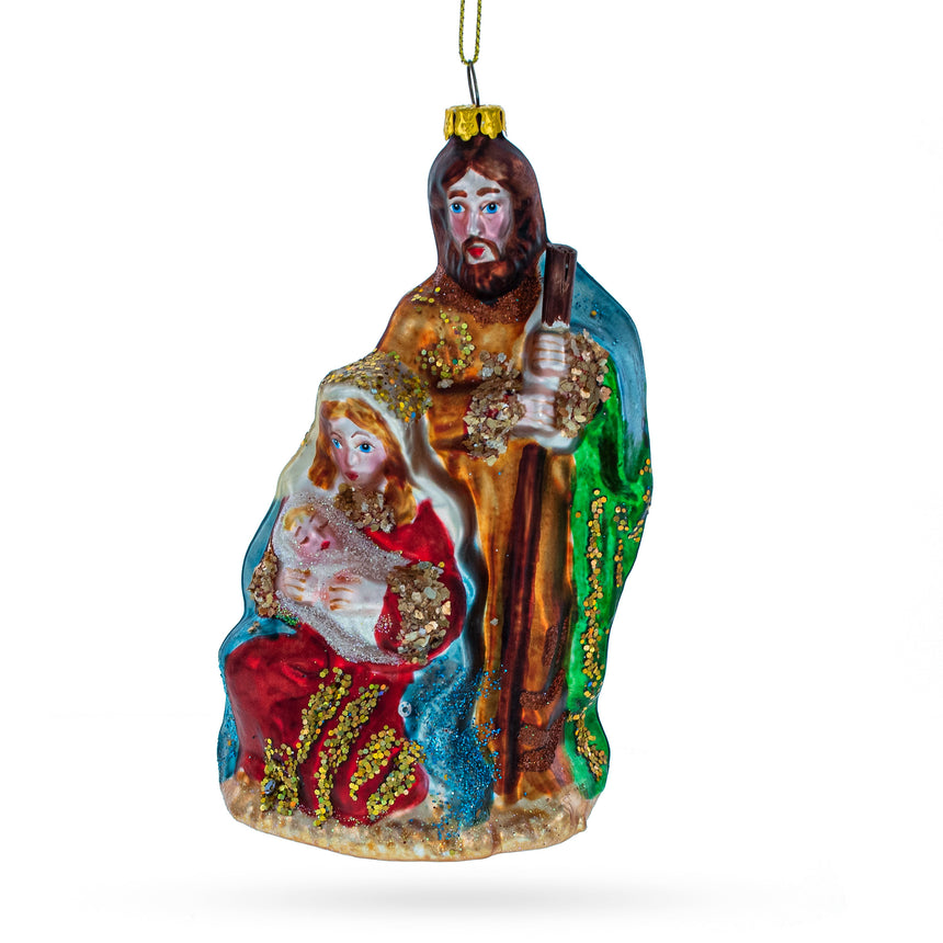 Glass Sacred Holy Family Blown Glass Christmas Ornament in Multi color