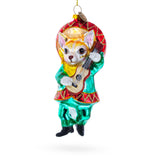 Glass Chihuahua Dog in Sombrero Playing Guitar Blown Glass Christmas Ornament in Multi color