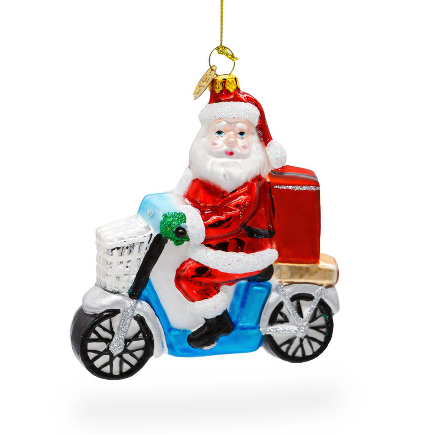 Glass Cheerful Santa Food Delivery Blown Glass Christmas Ornament in Multi color