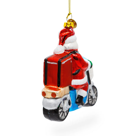 Cheerful Santa Food Delivery Blown Glass Christmas Ornament ,dimensions in inches: 4.5 x 4 x 4.0