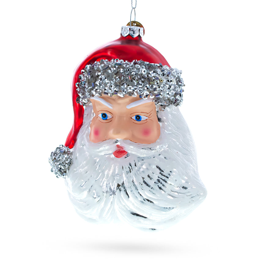 Glass Festive Santa Head Blown Glass Christmas Ornament in Red color