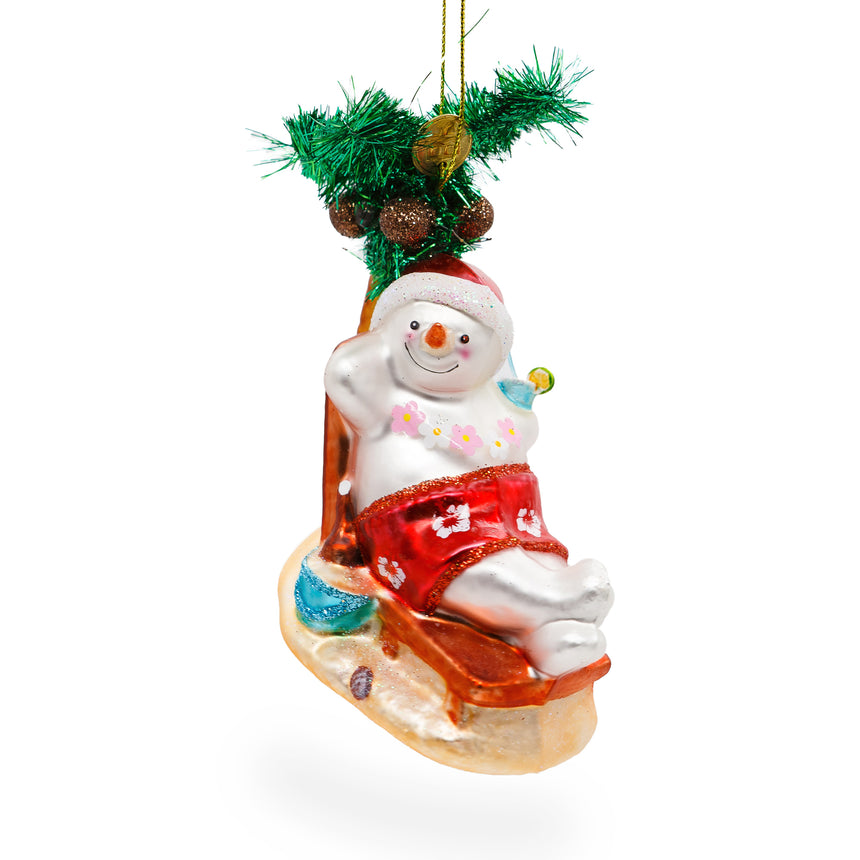 Glass Tropical Snowman on the Beach Exotic Blown Glass Christmas Ornament in Multi color