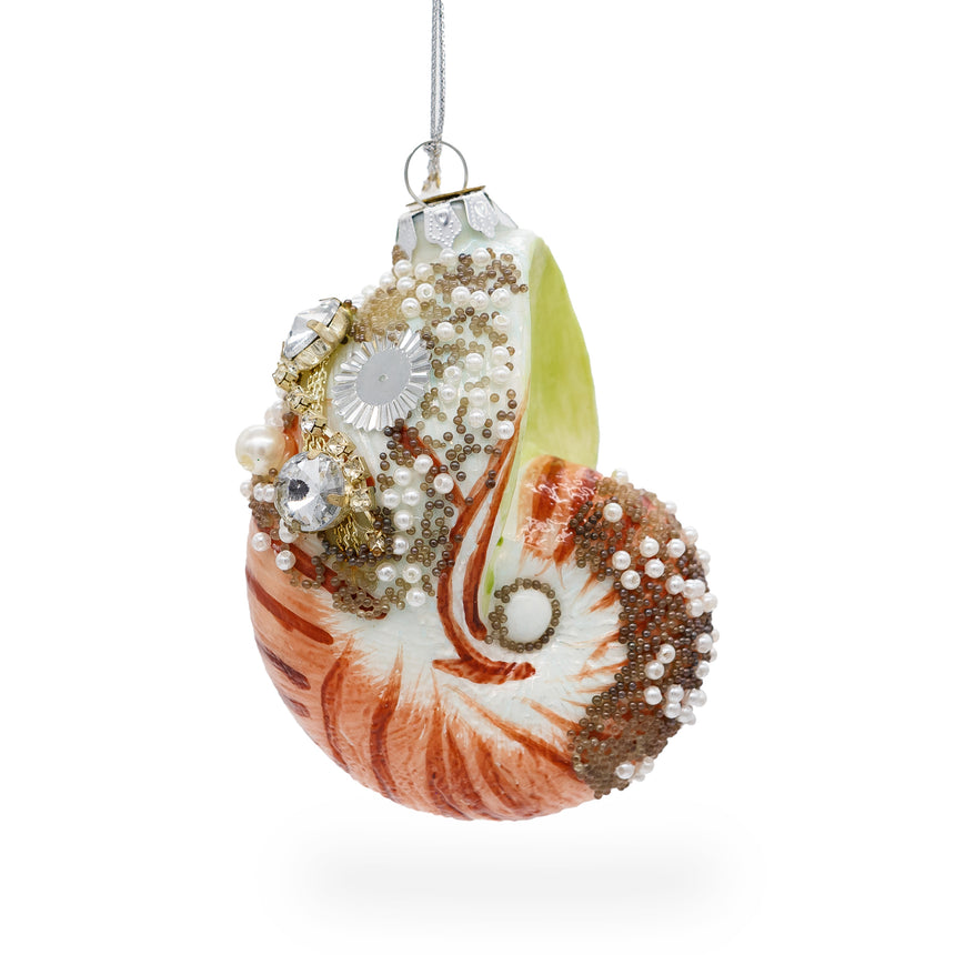 Glass Fantastic Conch Sea Snail Shell Glass Christmas Ornament in Orange color