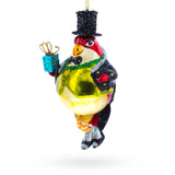 Glass Cute Penguin in Black Hat Blown Glass Christmas Ornament in Multi color