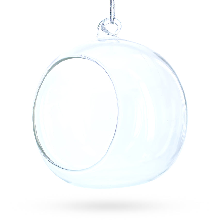 Glass Spherical Openwork Clear Blown Glass Christmas Ornament 4.5 Inches (115 mm) in Clear color Round