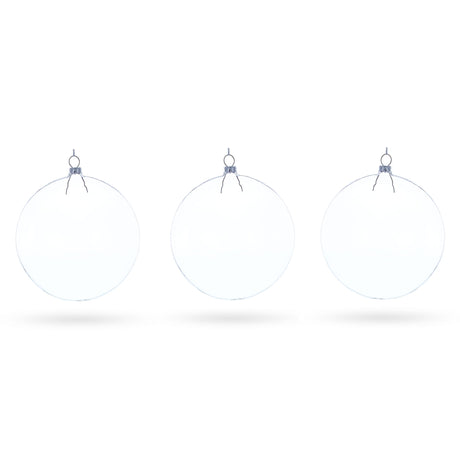 Glass Deluxe Set of 3 Flat Disc Clear Blown Glass Christmas Ornaments 5.4 Inches (140 mm) in Clear color Disc