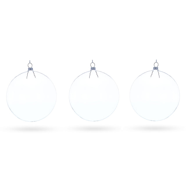 Glass Deluxe Set of 3 Flat Disc Clear Blown Glass Christmas Ornaments 5.4 Inches (140 mm) in Clear color Disc