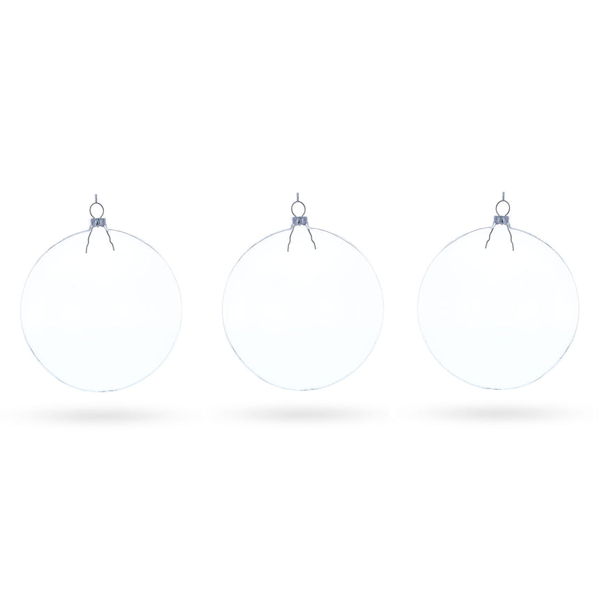 Glass Deluxe Set of 3 Flat Disc Clear Blown Glass Christmas Ornaments 5.4 Inches (140 mm) in Clear color Disc