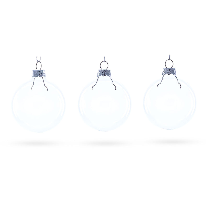 Glass Set of 3 Clear Blown Glass Ball Ornament 2.5 in Clear color Round