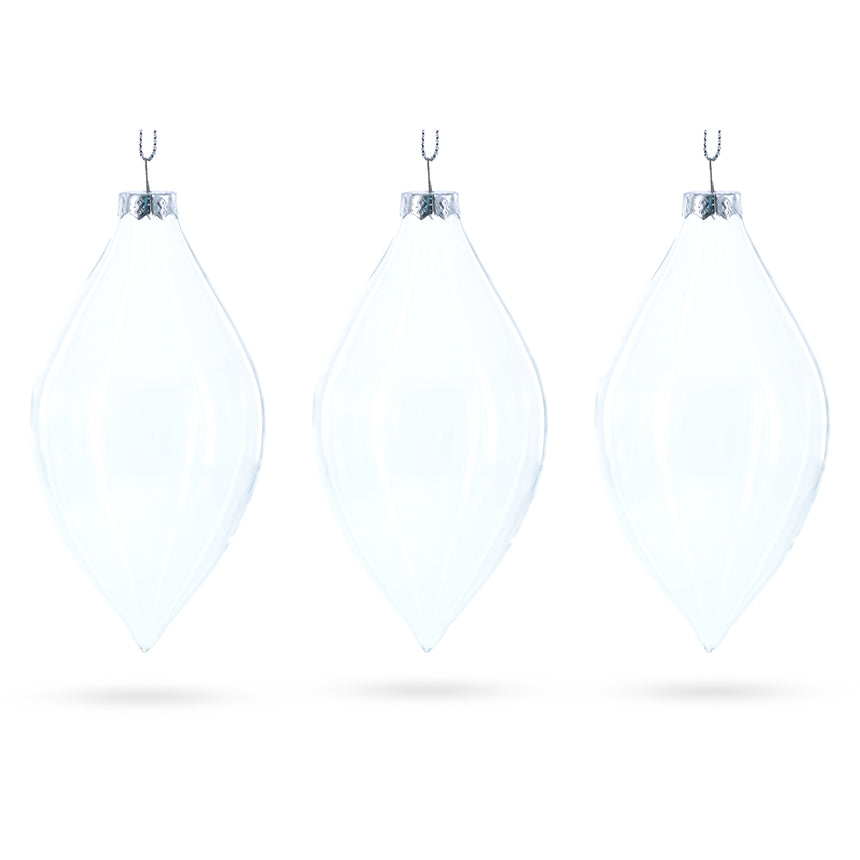 Glass Set of 3 Oval Icicle Clear Blown Glass Christmas Ornament 5.4 Inches (137 mm) in Clear color Oval