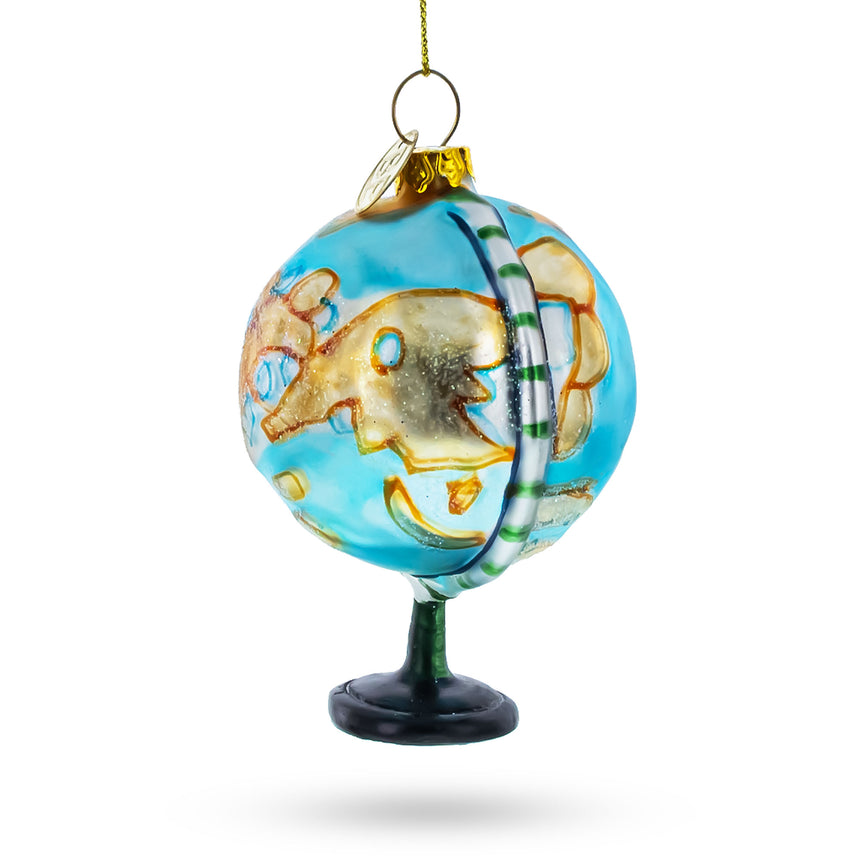 Glass Wondrous Worldly Sphere Globe Blown Glass Christmas Ornament in Blue color