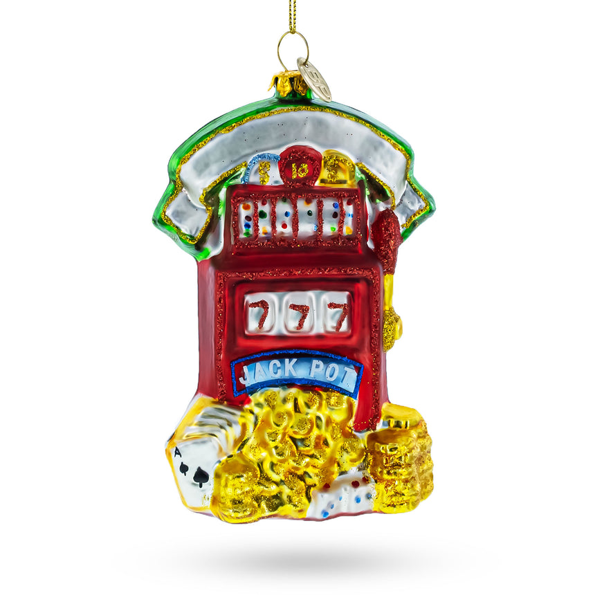 Glass Jackpot Casino Slot Machine Blown Glass Christmas Ornament in Multi color