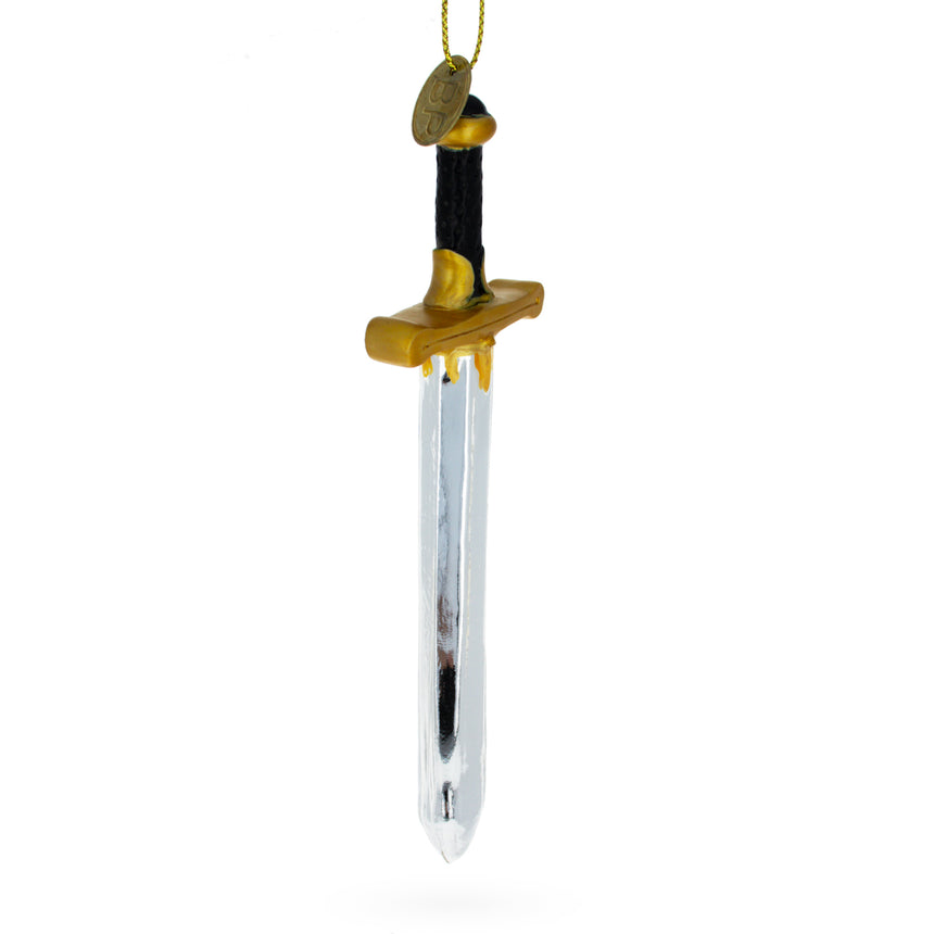 Glass Gleaming Blade: Shiny Sword Blown Glass Christmas Ornament in Multi color