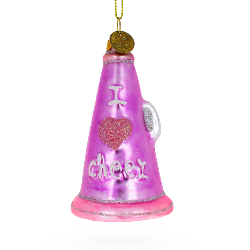 Glass Pink Megaphone Blown Glass Christmas Ornament in Pink color Triangle