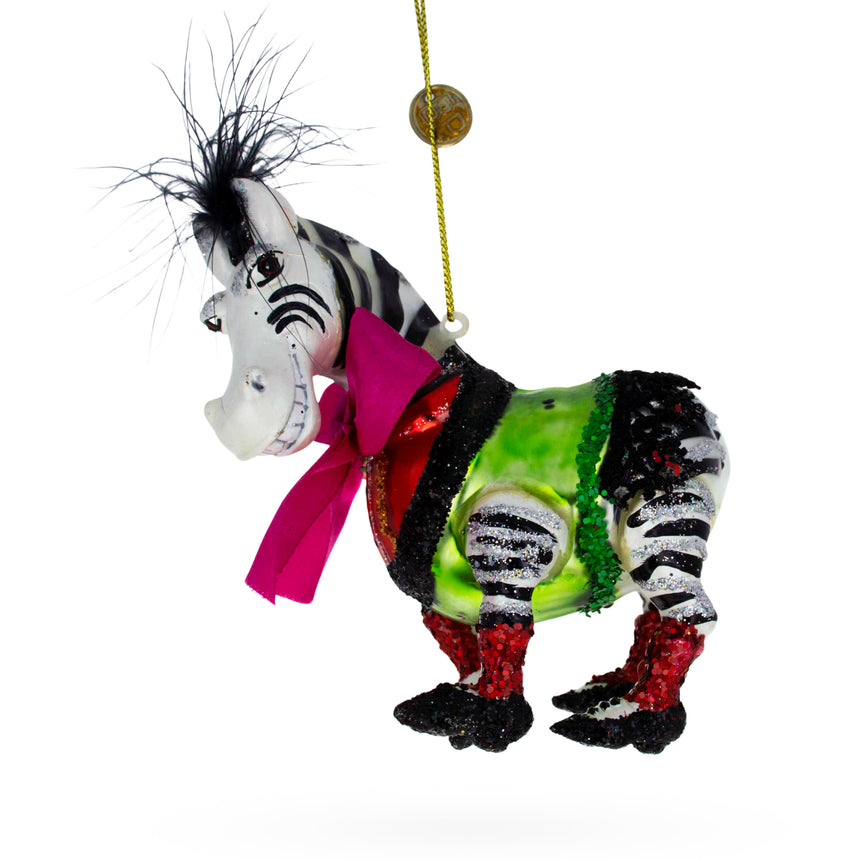 Glass Zebra in Costume Blown Glass Christmas Ornament in Multi color