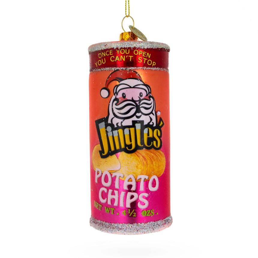 Glass Santa's Snack Delight: Potato Chips Glass Christmas Ornament in Multi color