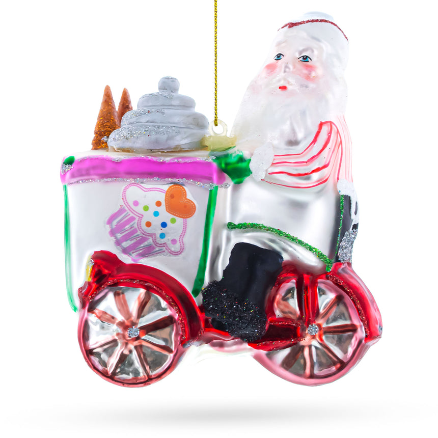 Glass Santa's Food Cart Adventure Blown Glass Christmas Ornament in Multi color