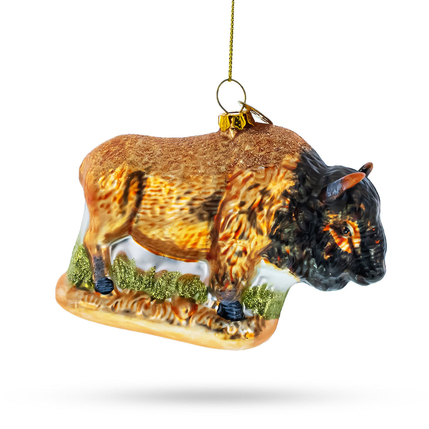 Glass Majestic Bison Blown Glass Christmas Ornament in Brown color