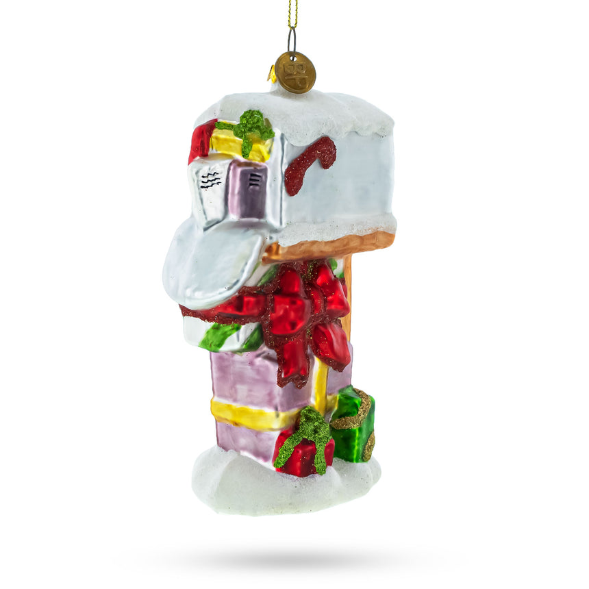 Glass Mailbox with Letters and Gifts Glass Christmas Ornament in White color