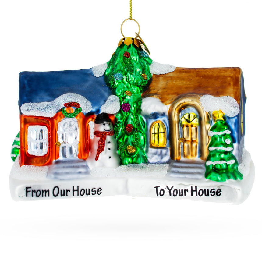 Glass Neighborly Welcome House Blown Glass Christmas Ornament in Multi color