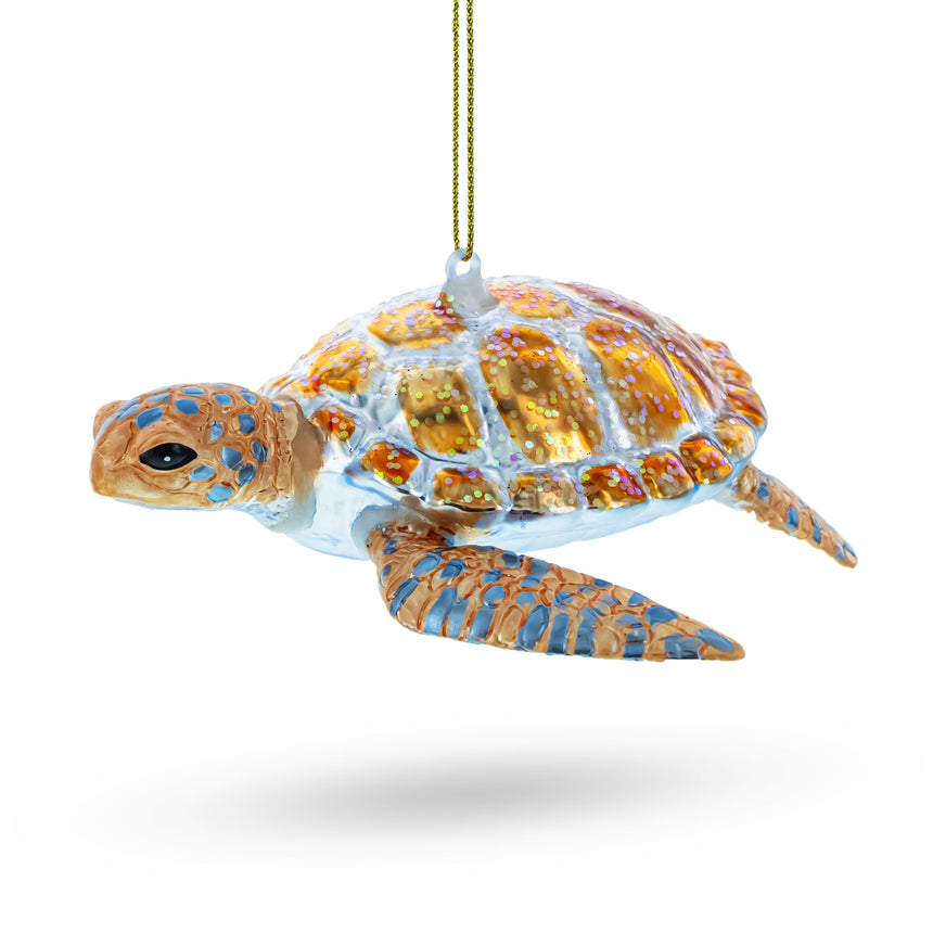 Glass Glittered Turtle Blown Glass Christmas Ornament in Multi color