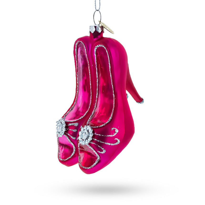 Glass Chic Pink High Heels Blown Glass Christmas Ornament in Pink color