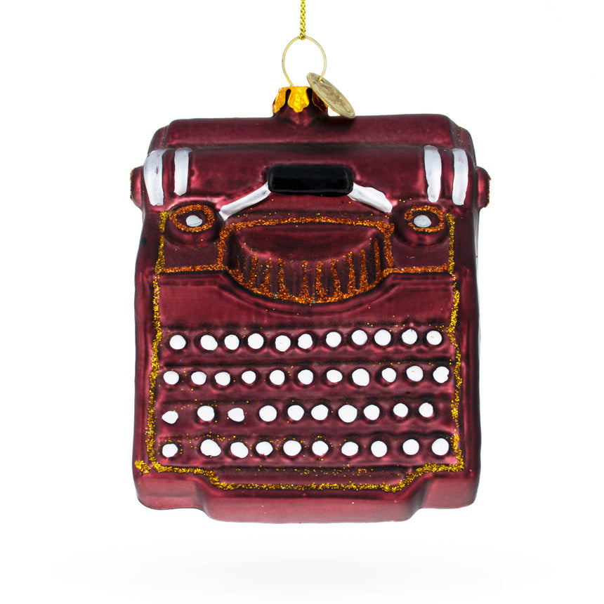 Glass Retro Typewriter Blown Glass Christmas Ornament in Brown color