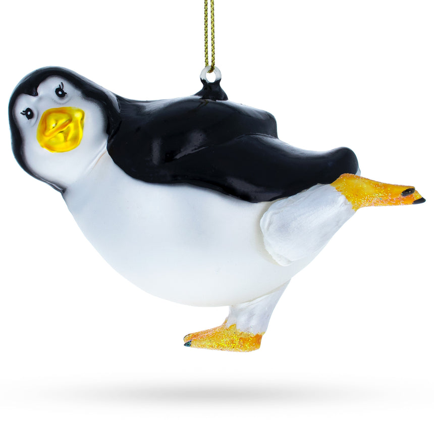 Glass Joyful Penguin Dancing Blown Glass Christmas Ornament in Multi color