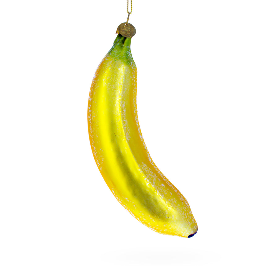 Glass Tropical Delight: Sunny Banana Glass Christmas Ornament in Yellow color