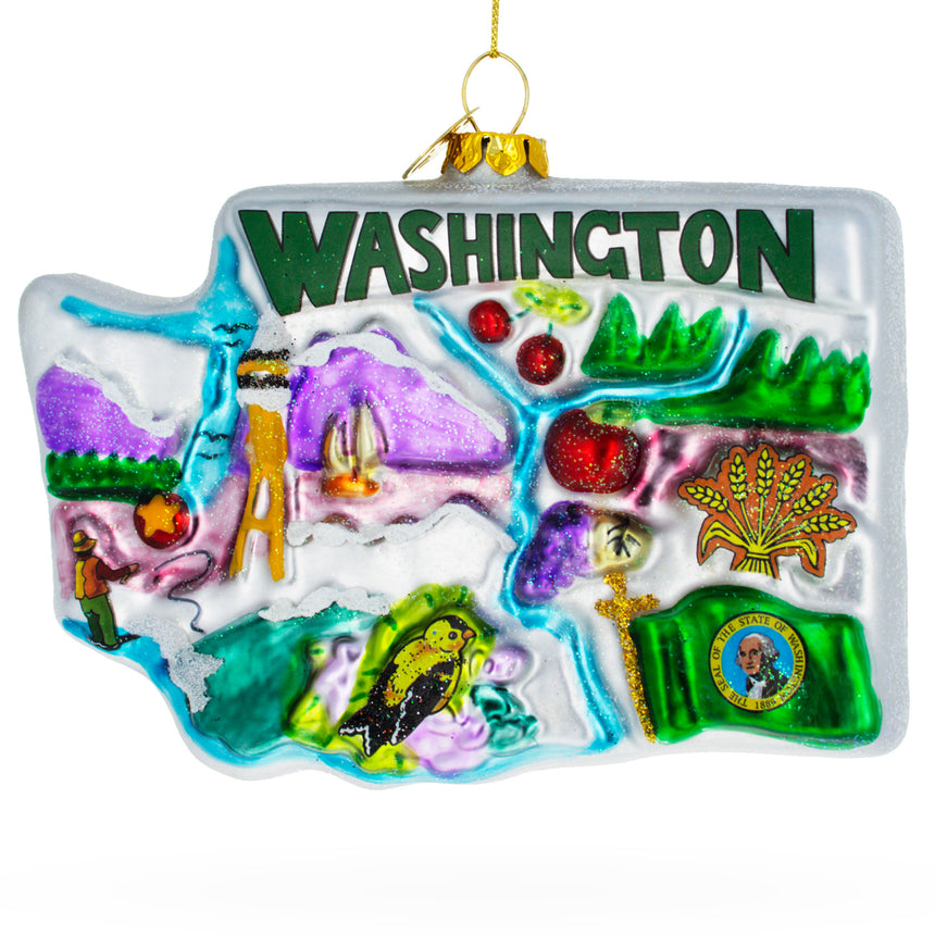 Glass Scenic Washington State Blown Glass Christmas Ornament in Multi color