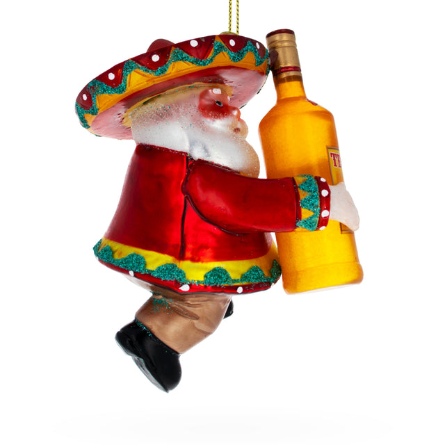 Glass Santa Clutching Tequila Bottle Glass Christmas Ornament in Multi color