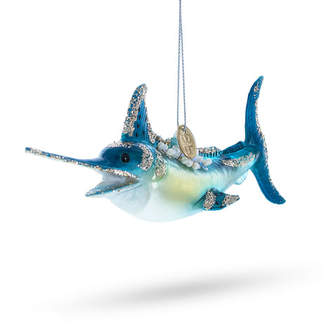 Glass Majestic Marlin Fish Blown Glass Christmas Ornament in Blue color