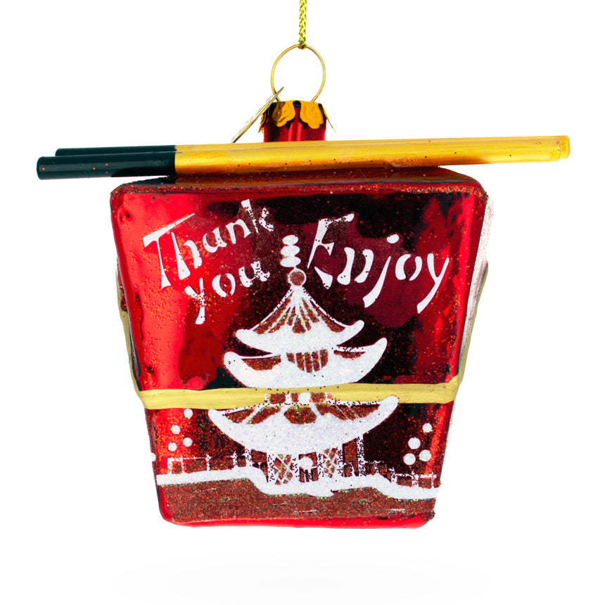 Glass Chinese Takeout Blown Glass Christmas Ornament in Red color