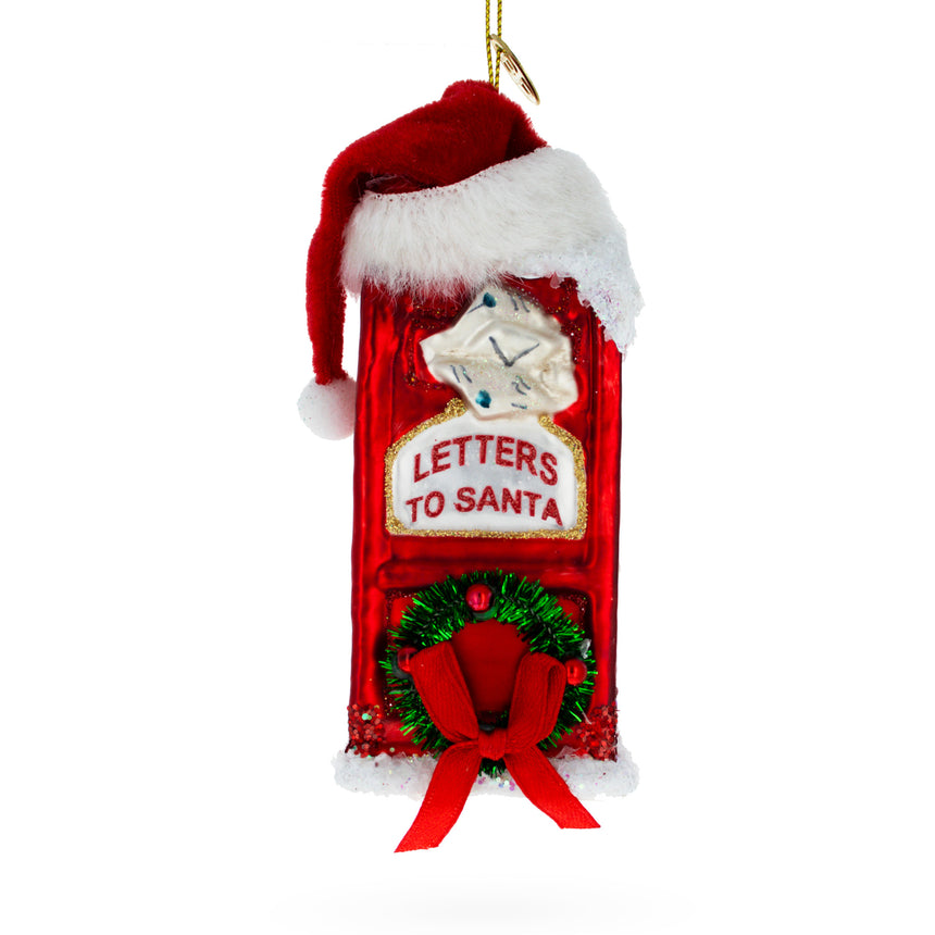 Glass Festive Santa Mailbox Blown Glass Christmas Ornament in Red color