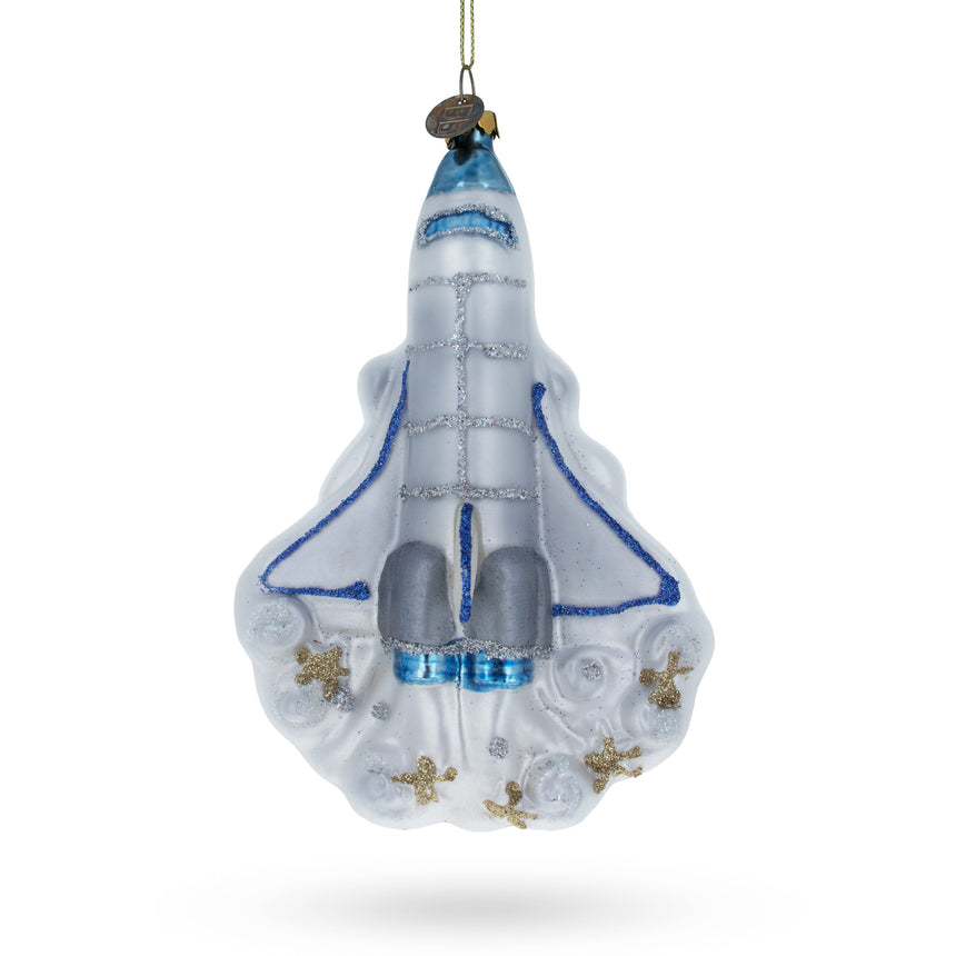 Glass Space Shuttle Take-off Blown Glass Christmas Ornament in White color