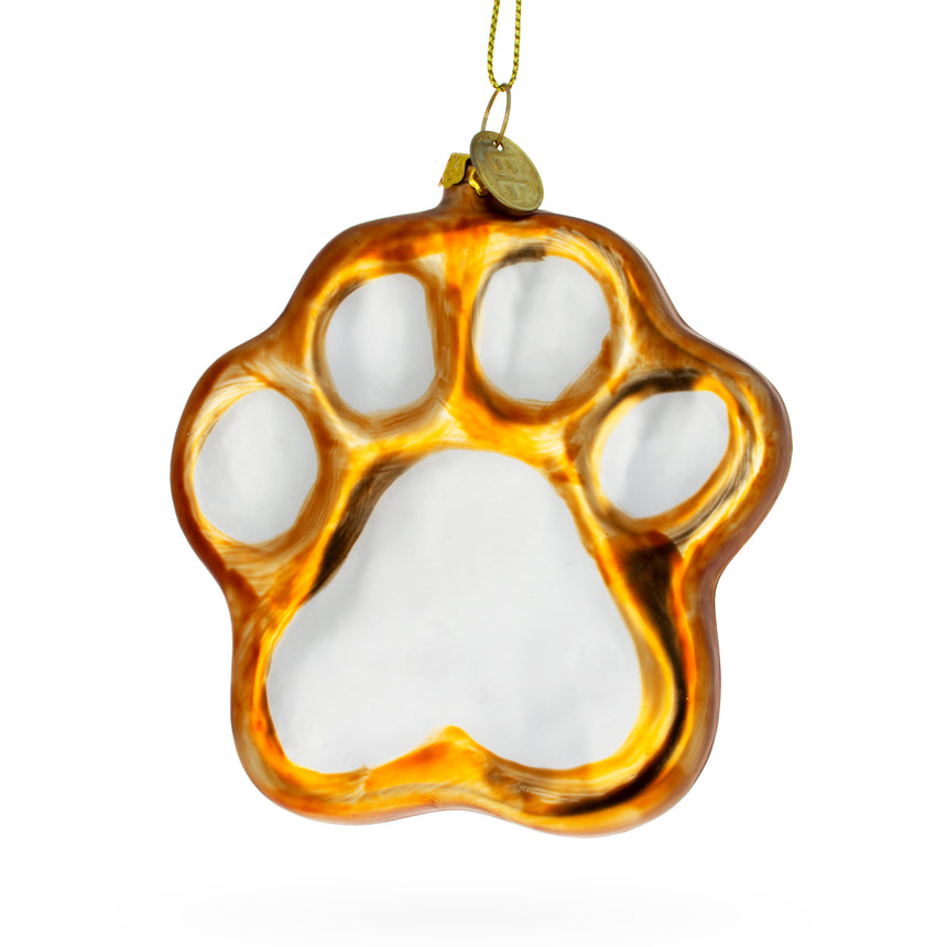 Glass Whimsical Paw Print Blown Glass Christmas Ornament in Gold color