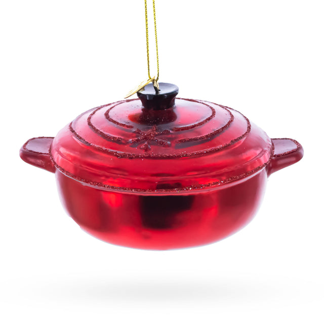 Glass Cooking Inspiration: Red Pot Blown Glass Christmas Ornament in Red color