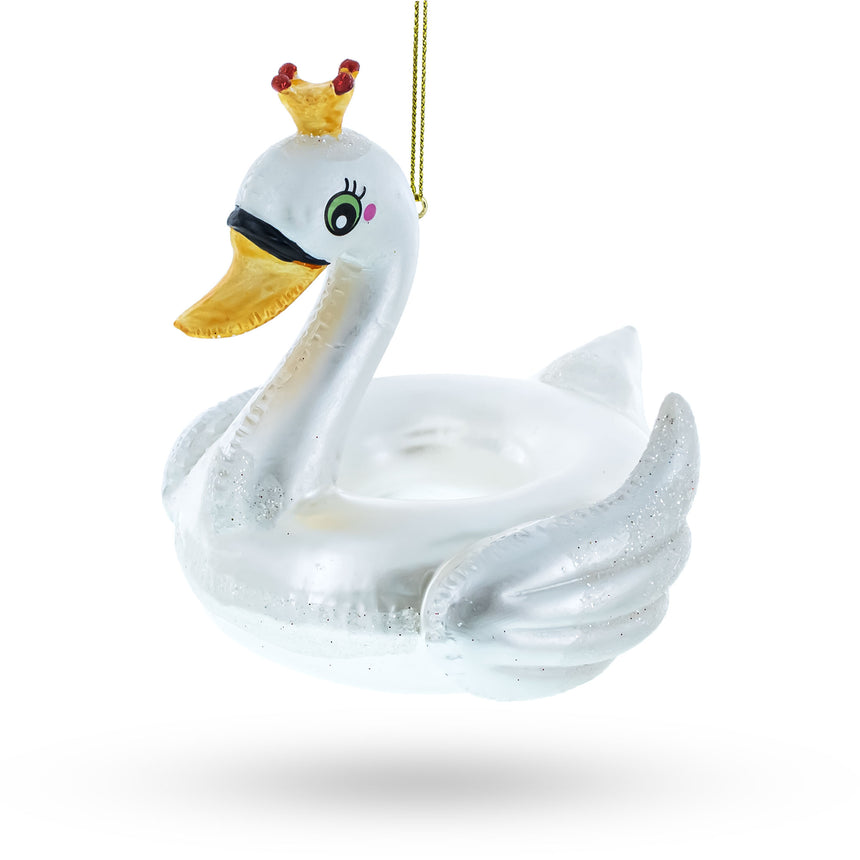 Glass Regal Swan Floatie Queen Blown Glass Christmas Ornament in White color