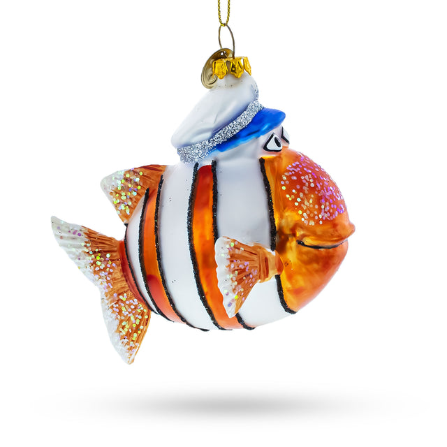 Glass Captain Fish Blown Glass Christmas Ornament in Orange color