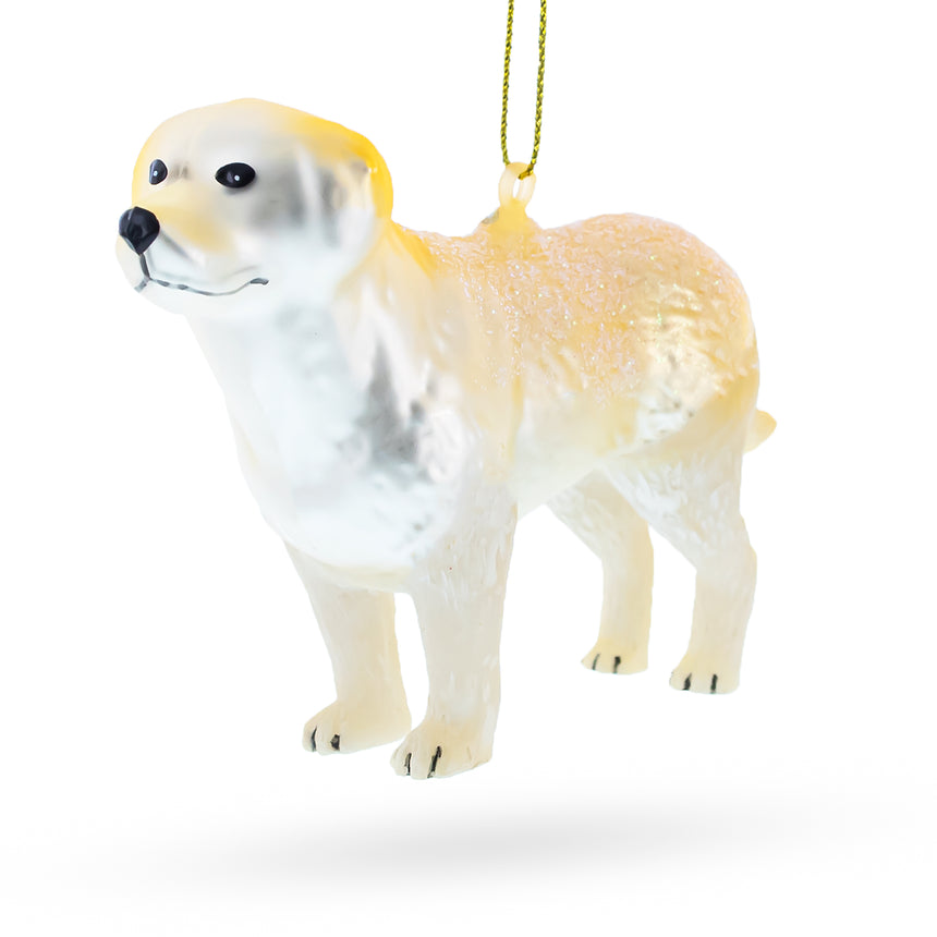 Glass Golden Labrador Retriever in Glitter Christmas Ornament in Beige color