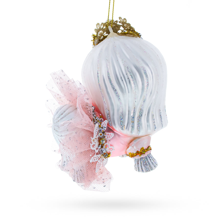 Lovable Bolonka Dog with Crown Glass Christmas Ornament ,dimensions in inches: 4 x 3.9 x