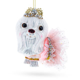 Glass Lovable Bolonka Dog with Crown Glass Christmas Ornament in Multi color