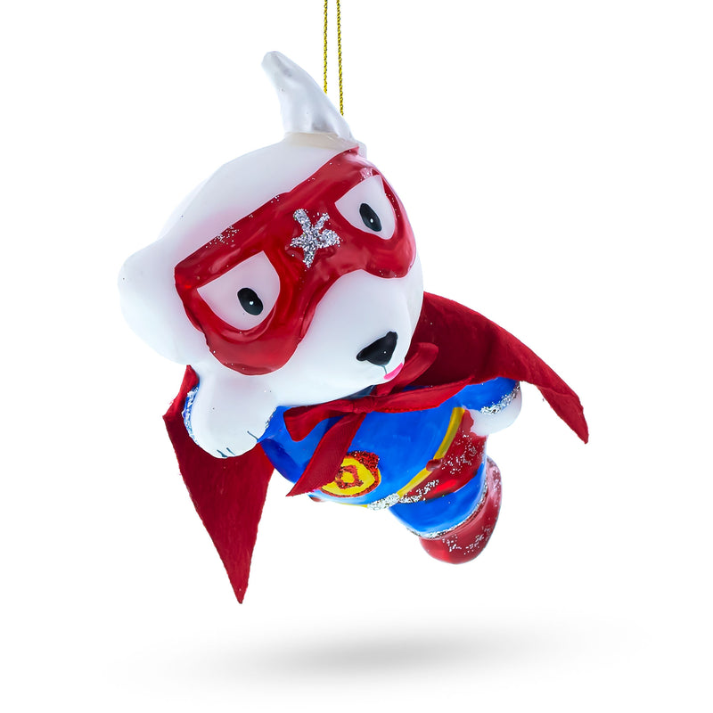 Soaring Super Dog Hero Blown Glass Christmas Ornament