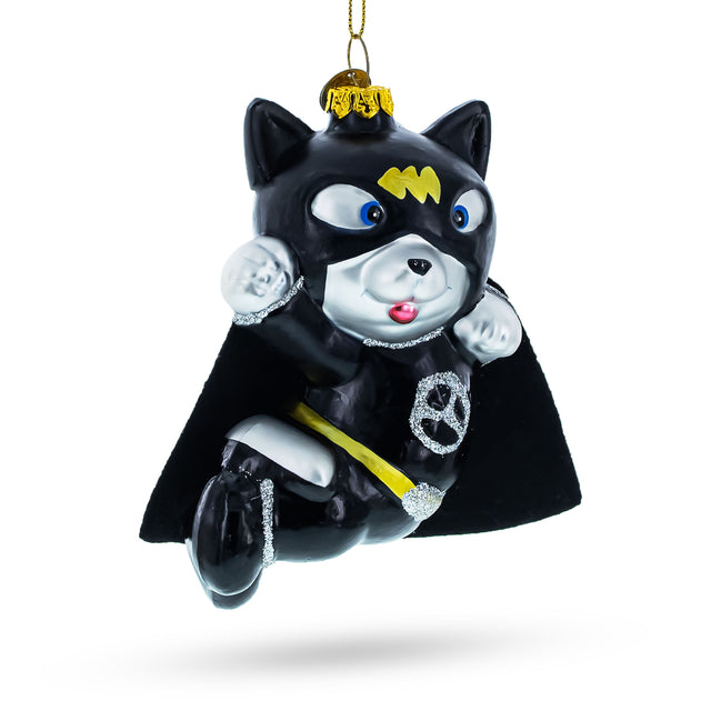 Glass Flying Super Dog in Black Costume Glass Christmas Ornament in Black color