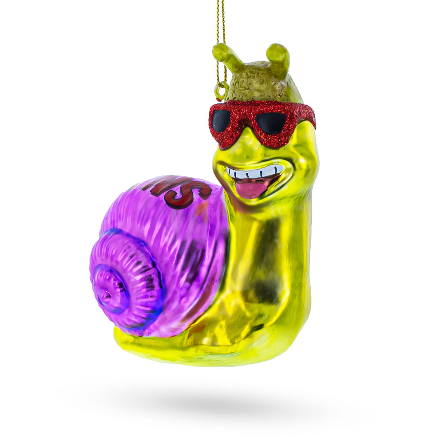 Glass Cool Snail Sporting Sunglasses Glass Christmas Ornament in Multi color