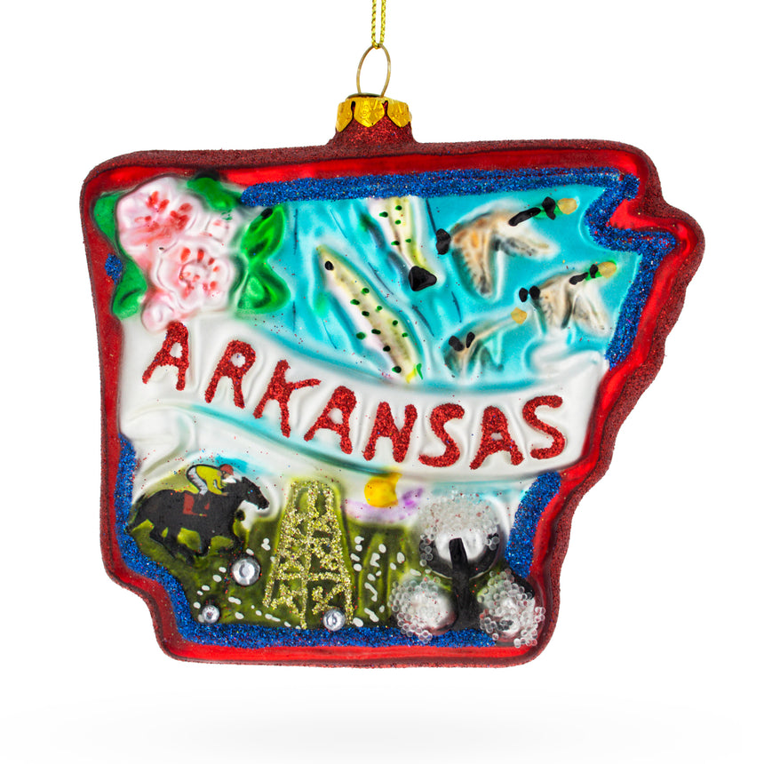 Glass Arkansas State Landmarks Blown Glass Christmas Ornament in Multi color