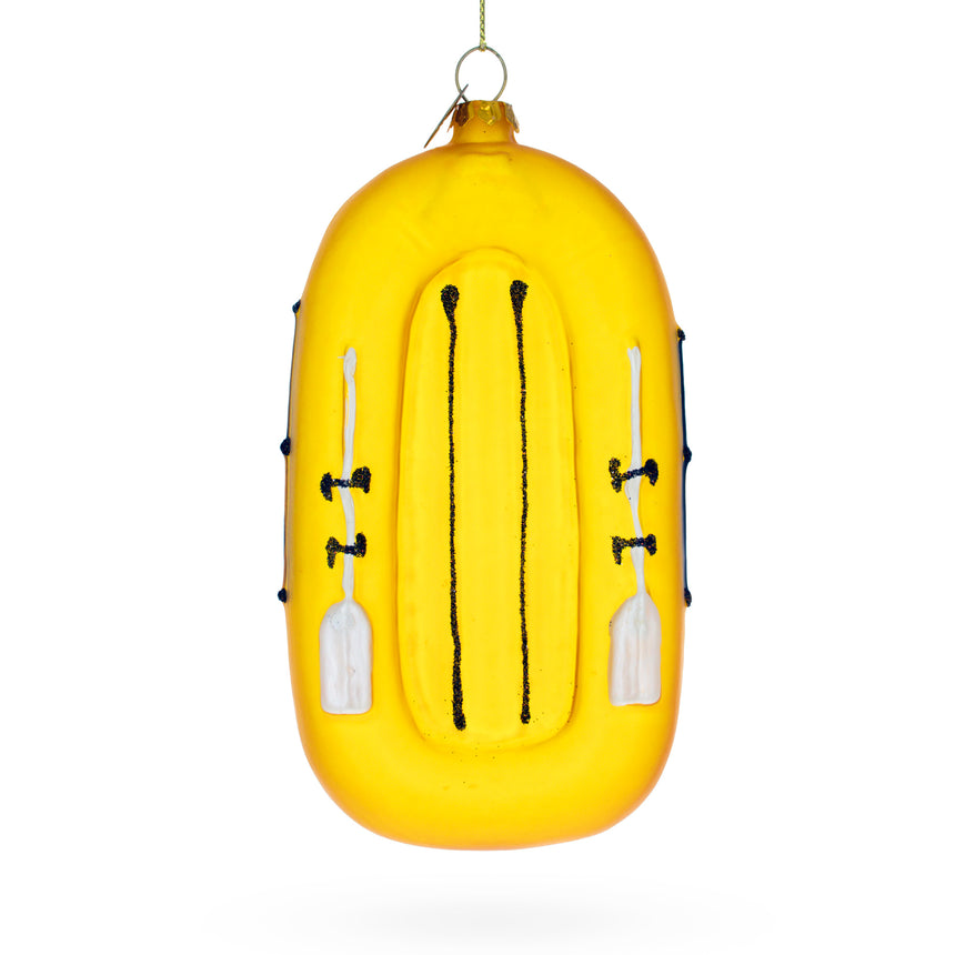 Glass Sunny Yellow Rubber Boat Blown Glass Christmas Ornament in Yellow color